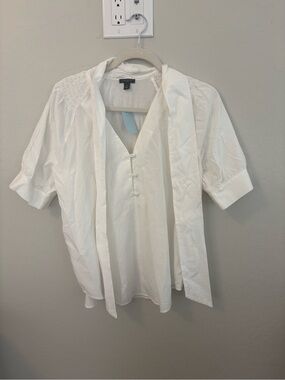 White Split-Neck Button Detail Blouse Ann Taylor